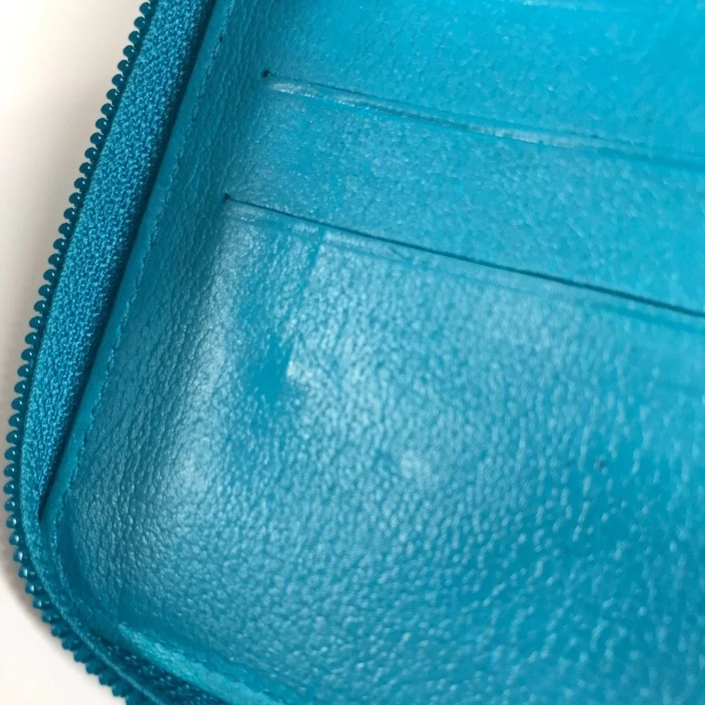 CHANEL Authentic Blue Leather Logo Wallet